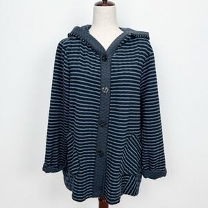 Habitat Sweater Womens XL Blue Striped Button Up Comfort Lagenlook‎ Casual Cozy